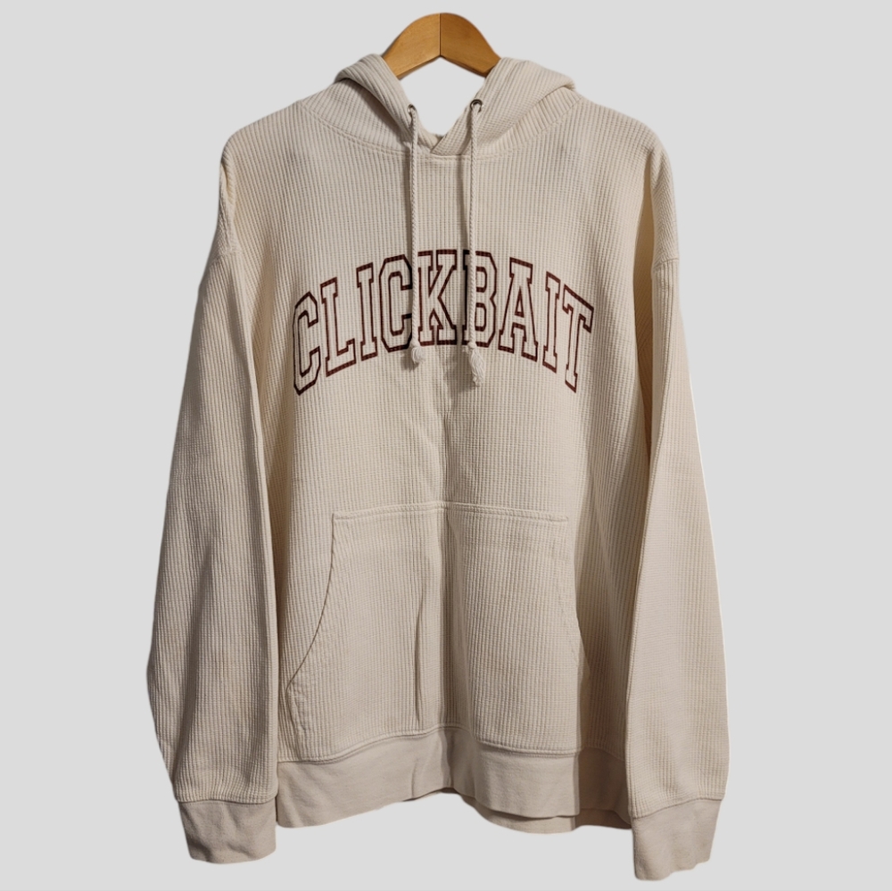 David Dobrik Clickbait Hoodie Size 3X Beige Waffle Knit Spell-Out Heavy YouTube